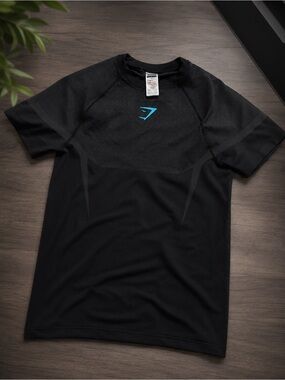 Men's Black Athletic Tee with Blue Logo